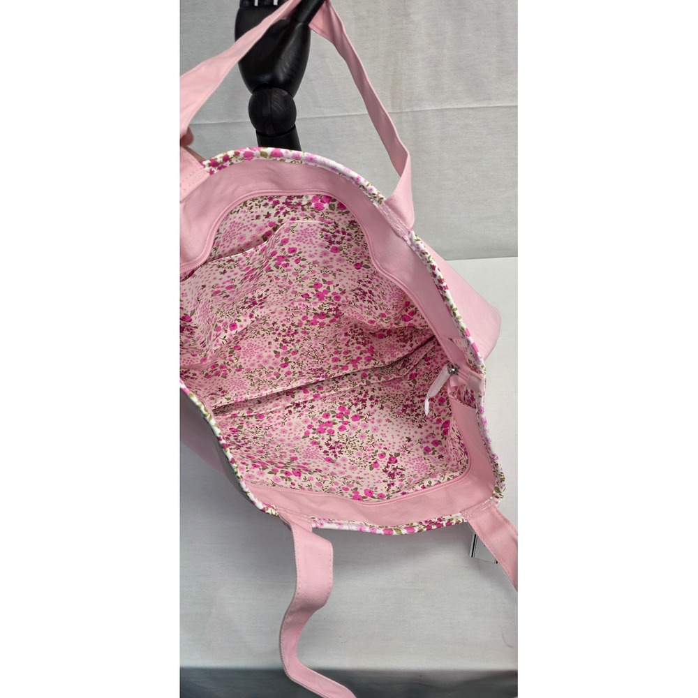 Victorias Secret PINK Floral Embroidered Canvas Tote Bag Pink Zip Top NWT - Picture 8 of 8